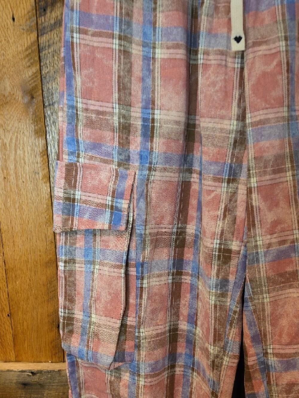 036p POL Pink & Blue Plaid Cargo Joggers - Picture 4 of 12